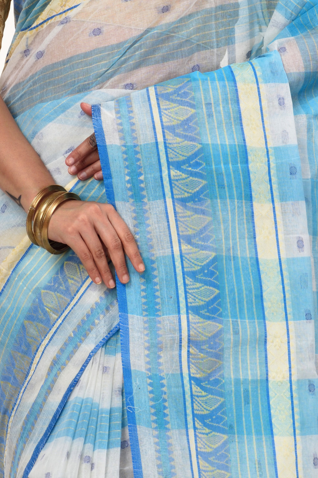 Blue Pure Cotton Naksi Katha Tant Saree (706)